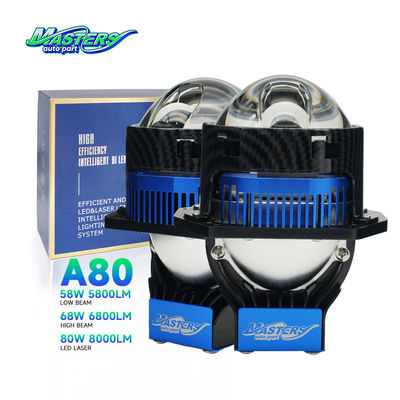 Masters A80 Lente LED Laser/Hi/Lo Beam 85W 8500 Lumens Projector laser duplo de 3 polegadas